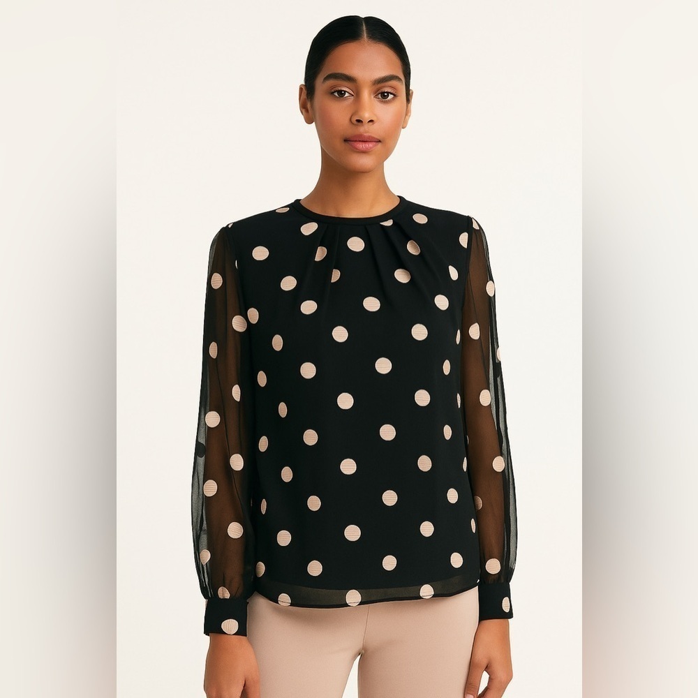 🚩Final Sale
Kate Spade | Black Gold Silk Polka Dot Sheer Sleeve Blouse Top